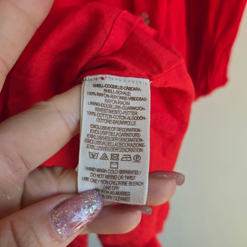 Free People XS Mini Dress Womens Red Good Embroidered V-Neck Boho Pockets